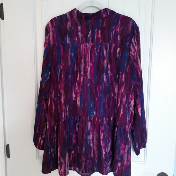 NEW LOGO Stretch Woven Button Front Blouse Purple Blue Size 2X - Picture 2 of 11